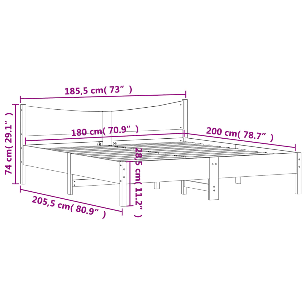 vidaXL Bed Frame without Mattress 180x200 cm Super King Solid Wood Pine