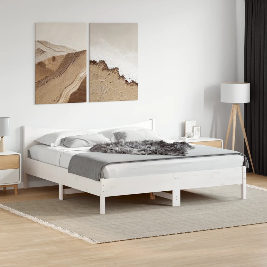 vidaXL Bed Frame without Mattress White 180x200 cm Super King Solid Wood Pine