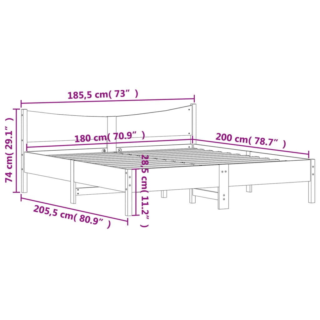 vidaXL Bed Frame without Mattress White 180x200 cm Super King Solid Wood Pine