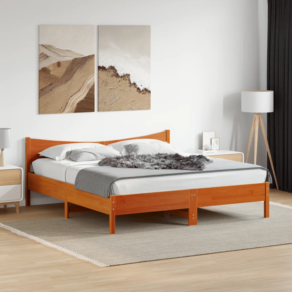 vidaXL Bed Frame without Mattress Wax Brown 180x200 cm Super King Solid Wood Pine