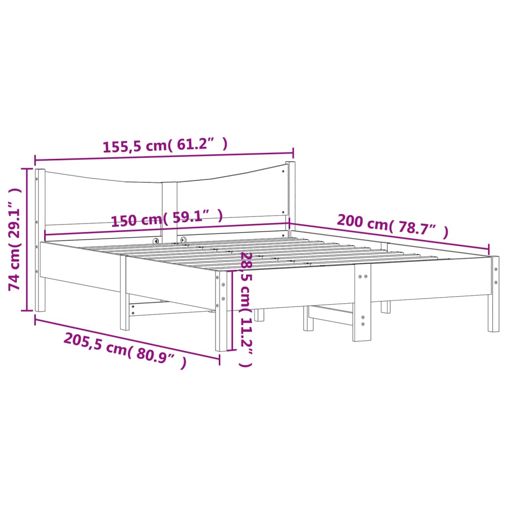 vidaXL Bed Frame without Mattress Wax Brown 150x200 cm King Size Solid Wood Pine