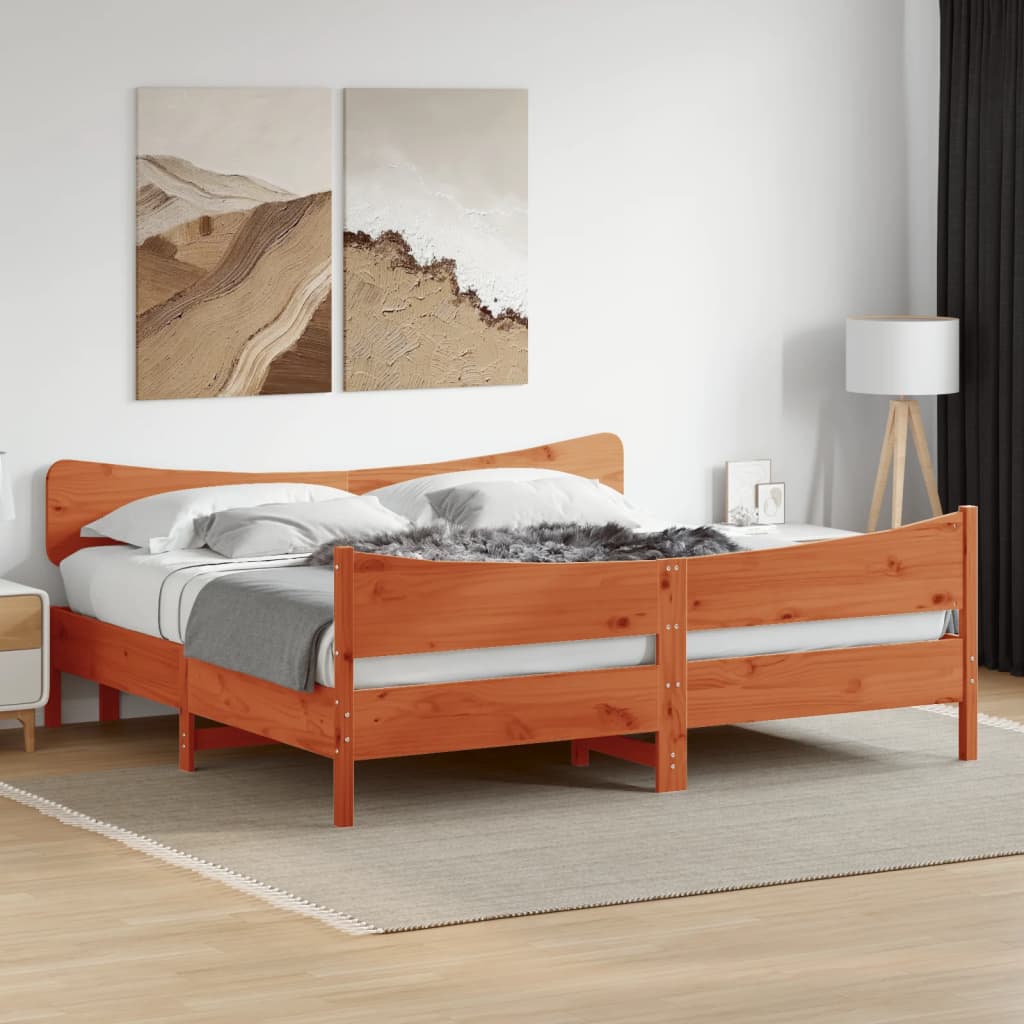 vidaXL Bed Frame without Mattress Wax Brown 180x200 cm Super King Solid Wood Pine