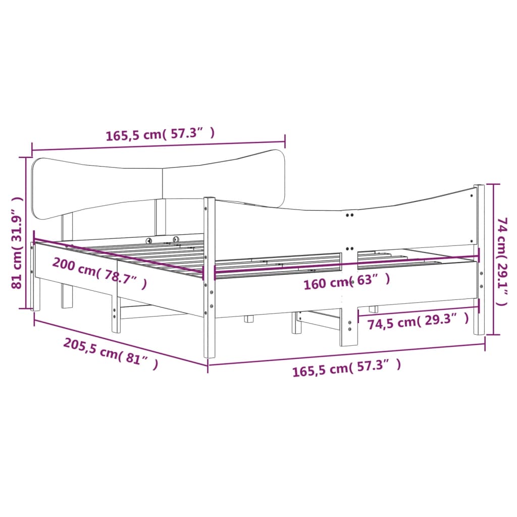 vidaXL Bed Frame without Mattress 160x200 cm Solid Wood Pine