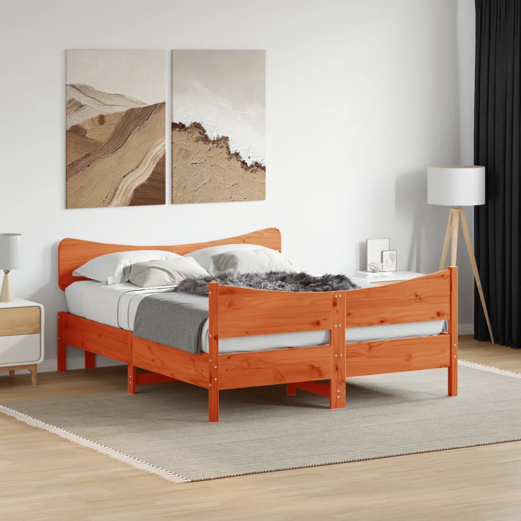 vidaXL Bed Frame without Mattress Wax Brown 150x200 cm King Size Solid Wood Pine