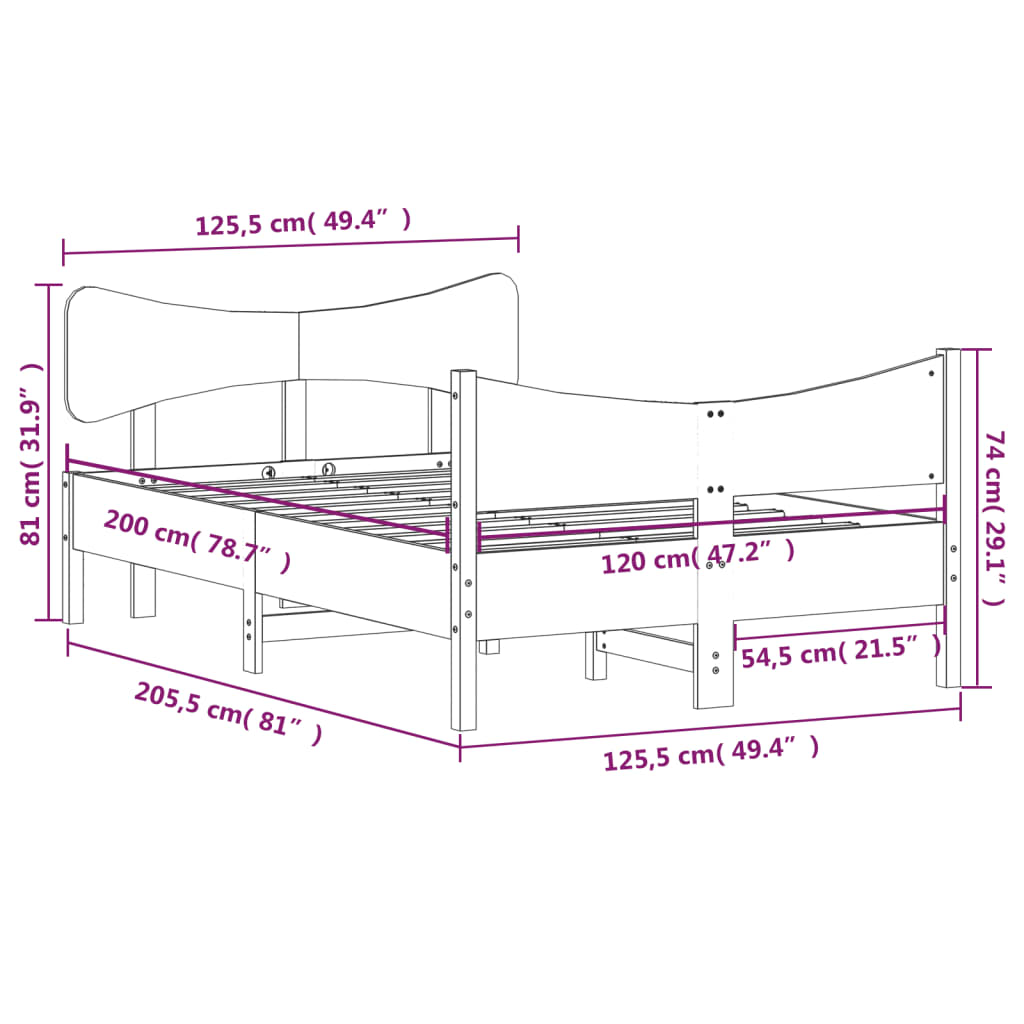 vidaXL Bed Frame without Mattress 120x200 cm Solid Wood Pine