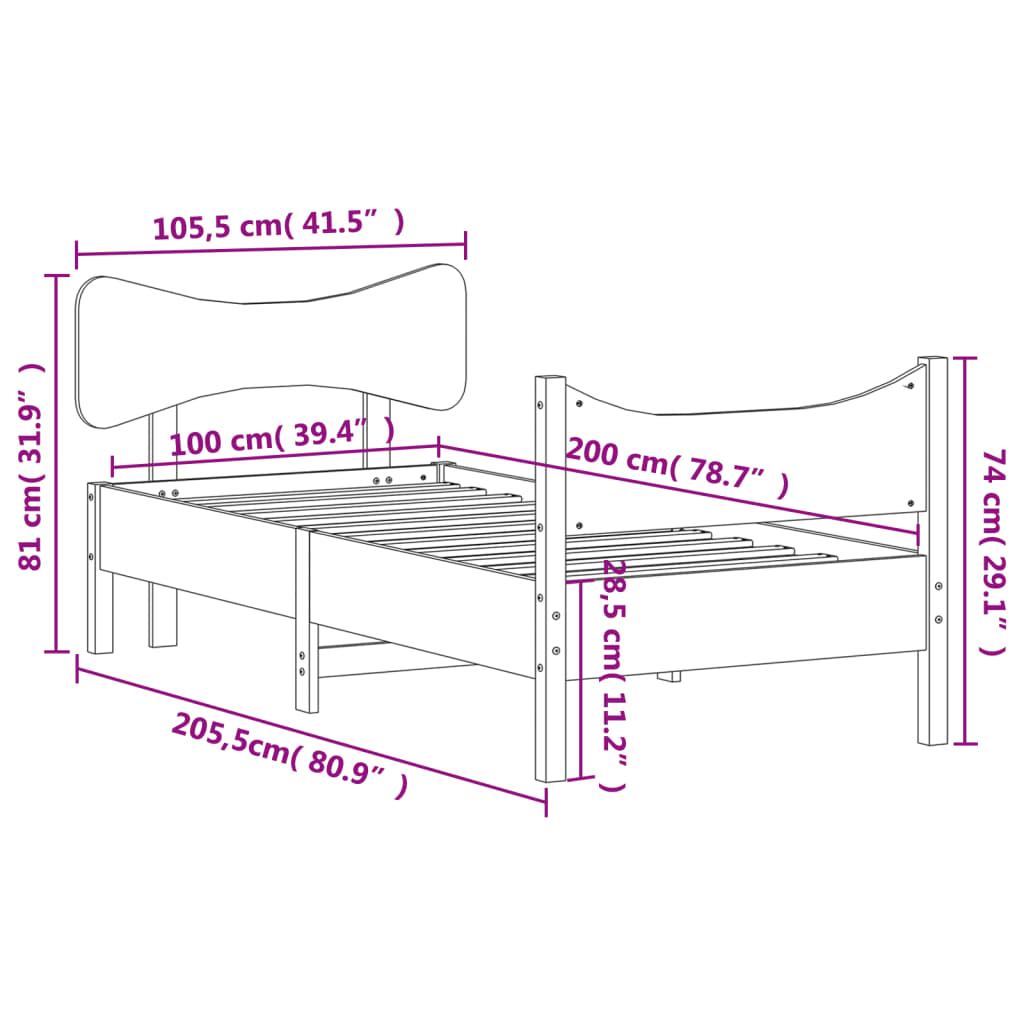 vidaXL Bed Frame without Mattress Wax Brown 100x200 cm Solid Wood Pine