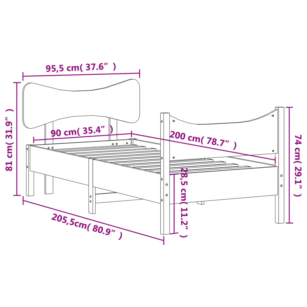 vidaXL Bed Frame without Mattress Wax Brown 90x200 cm Solid Wood Pine