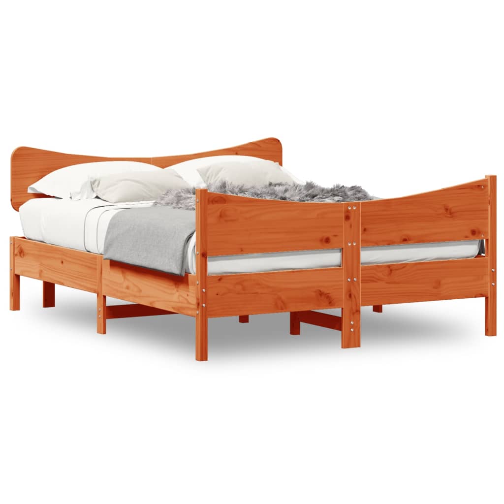 Bed Frame without Mattress Wax Brown 140x190 cm Solid Wood Pine