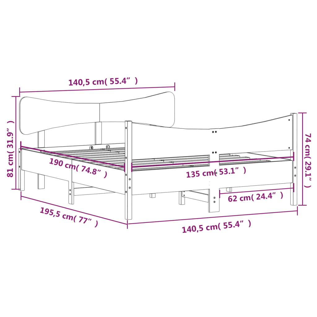 vidaXL Bed Frame without Mattress 135x190 cm Double Solid Wood Pine