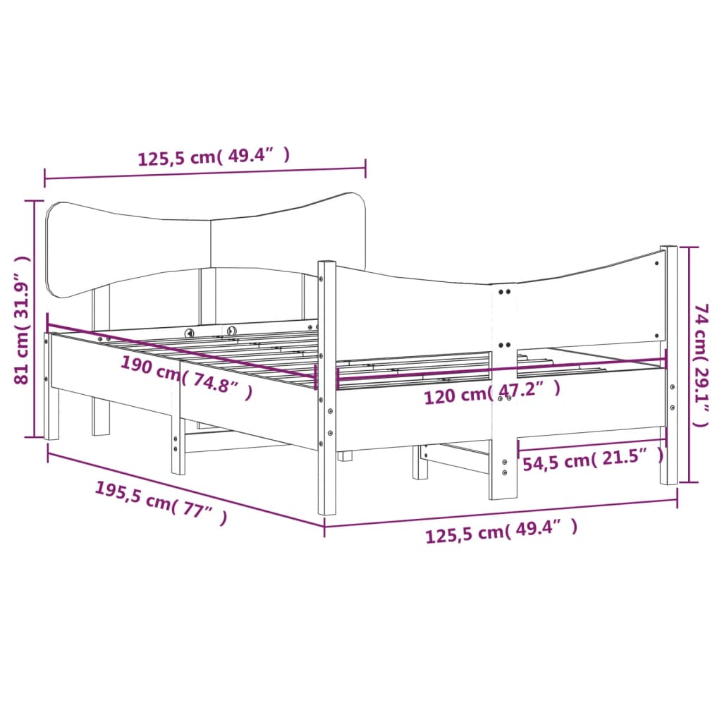 vidaXL Bed Frame without Mattress White 120x190 cm Small Double Solid Wood Pine