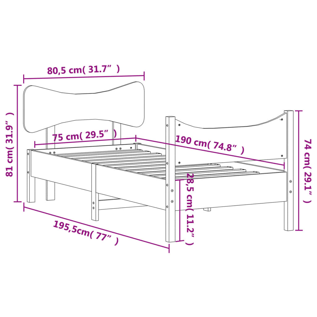 vidaXL Bed Frame without Mattress 75x190 cm Small Single Solid Wood Pine