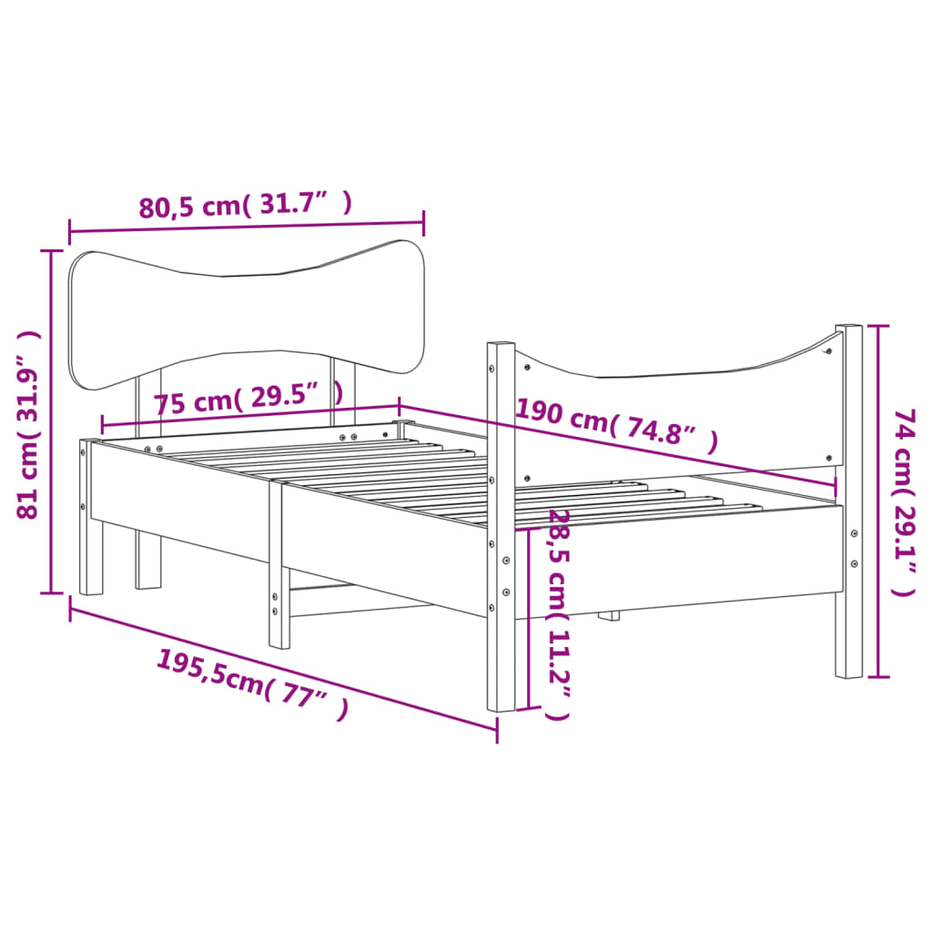 vidaXL Bed Frame without Mattress White 75x190 cm Small Single Solid Wood Pine