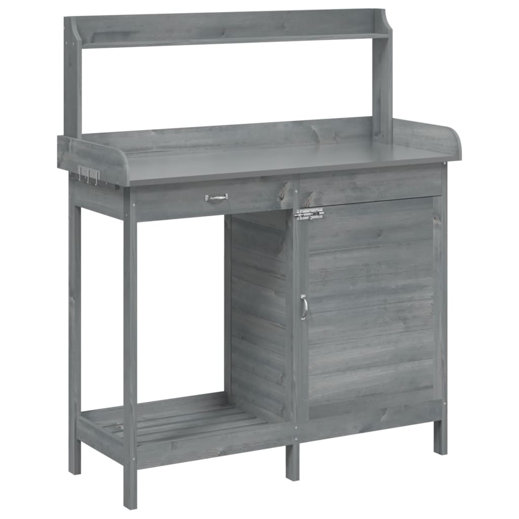 vidaXL Potting Table with Cabinet Grey 110.5x45x124.5 cm Solid Wood Fir