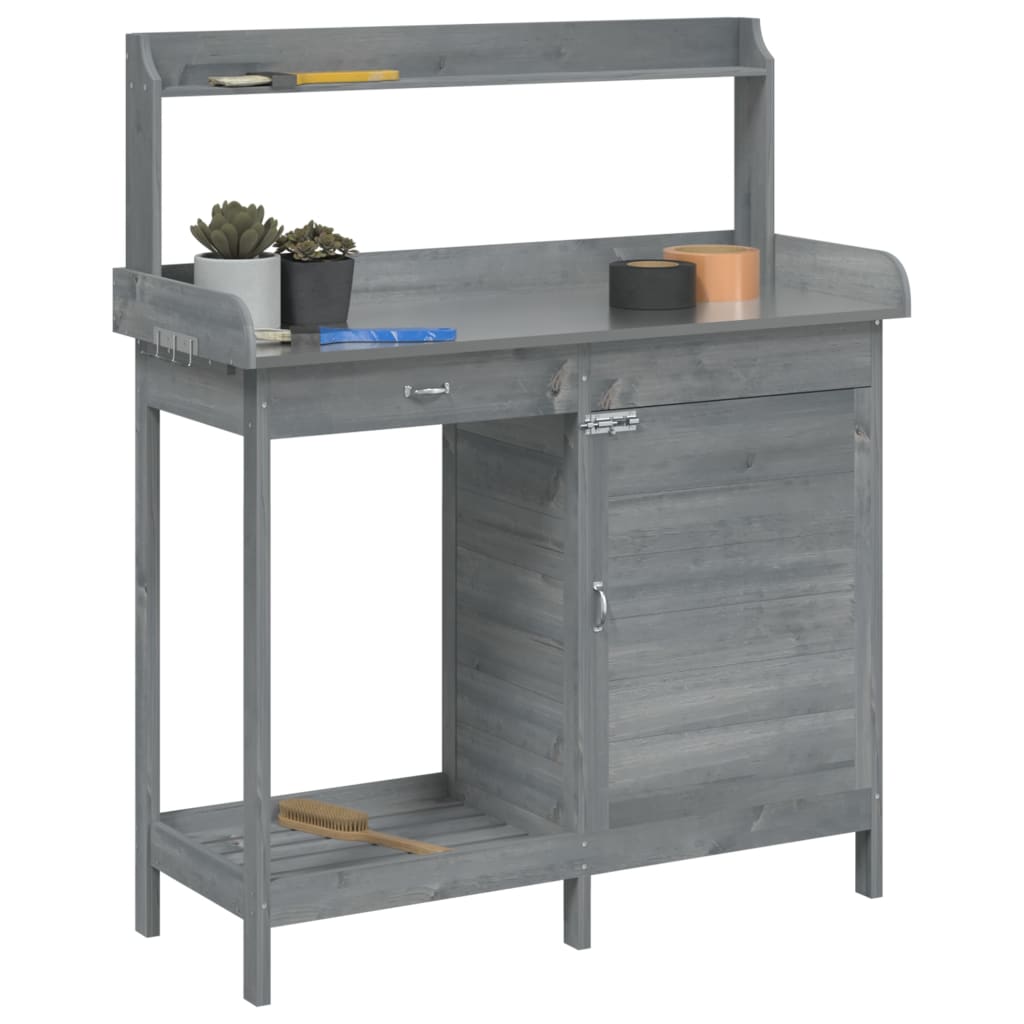 vidaXL Potting Table with Cabinet Grey 110.5x45x124.5 cm Solid Wood Fir