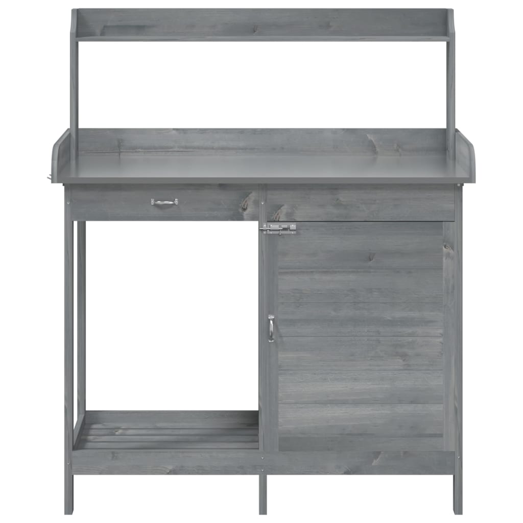 vidaXL Potting Table with Cabinet Grey 110.5x45x124.5 cm Solid Wood Fir