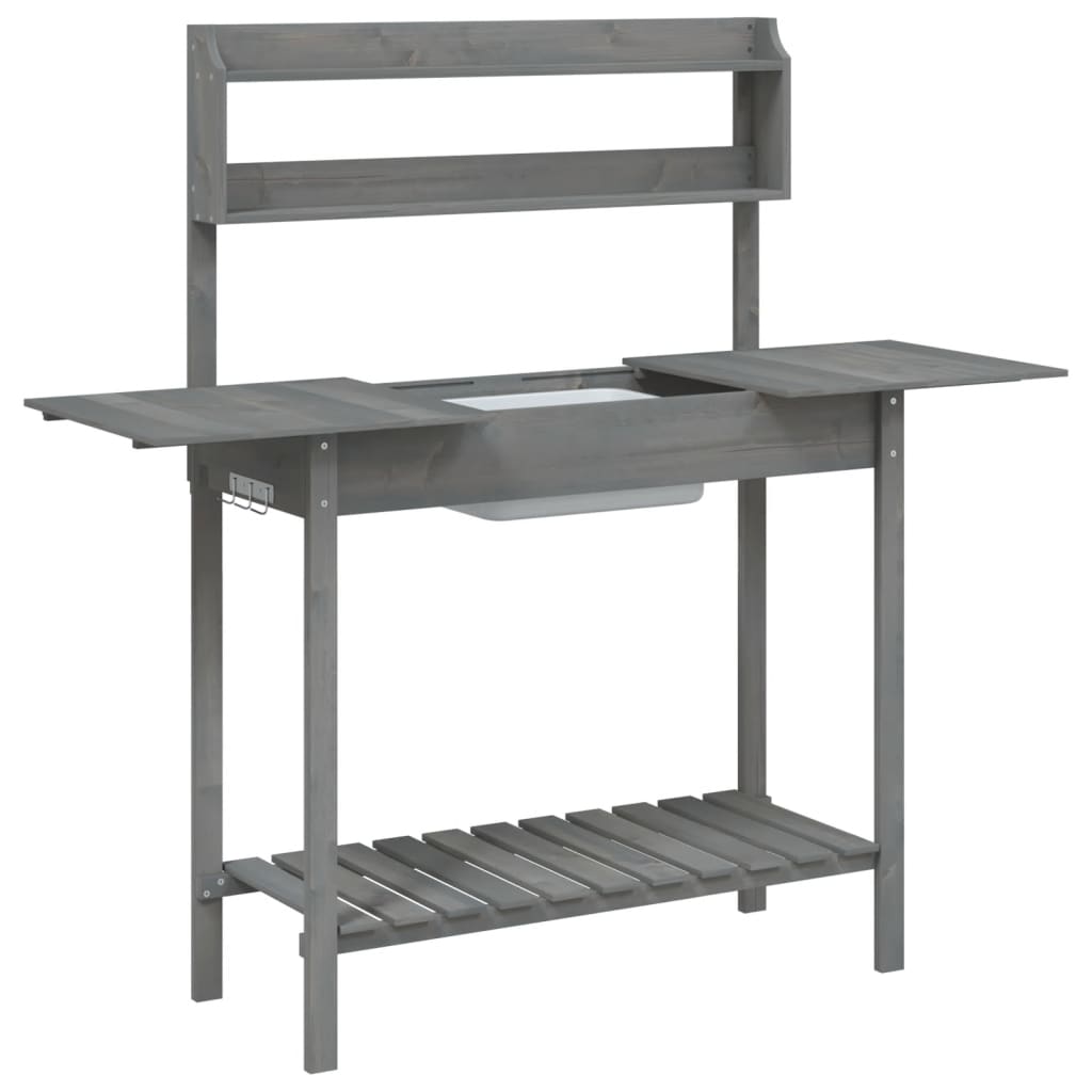 vidaXL Potting Table with Sink Grey 147.5x44x139.5 cm Solid Wood Fir
