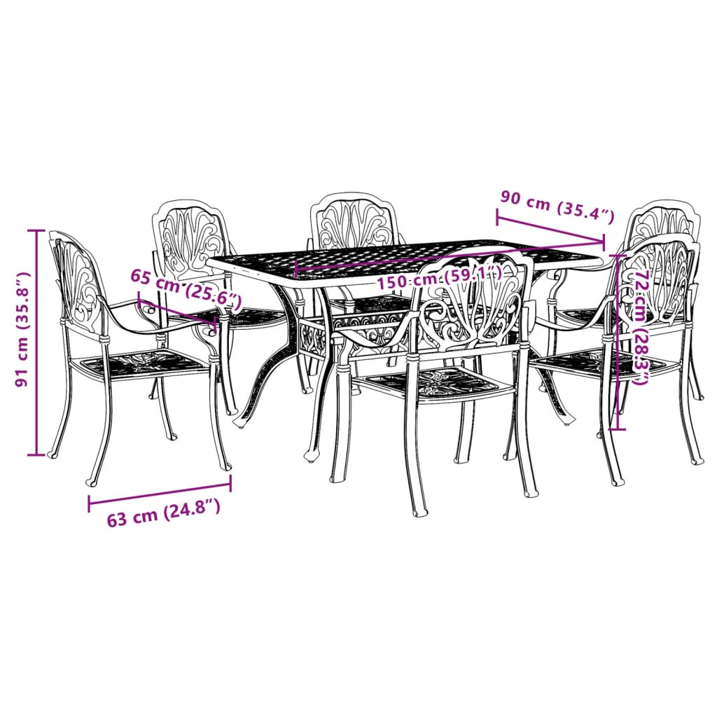 vidaXL 7 Piece Garden Dining Set Green Cast Aluminium