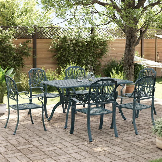 vidaXL 7 Piece Garden Dining Set Green Cast Aluminium