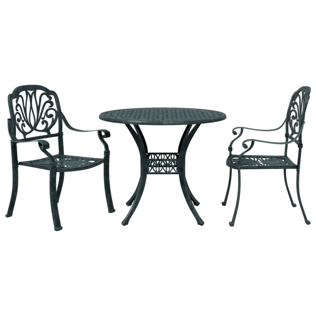 vidaXL 3 Piece Bistro Set Green Cast Aluminium