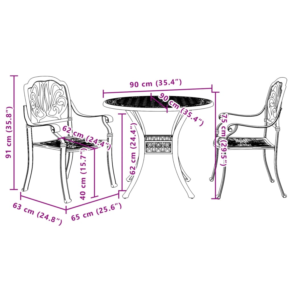 vidaXL 3 Piece Bistro Set Green Cast Aluminium