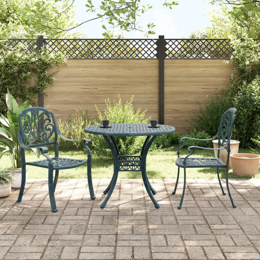 vidaXL 3 Piece Bistro Set Green Cast Aluminium