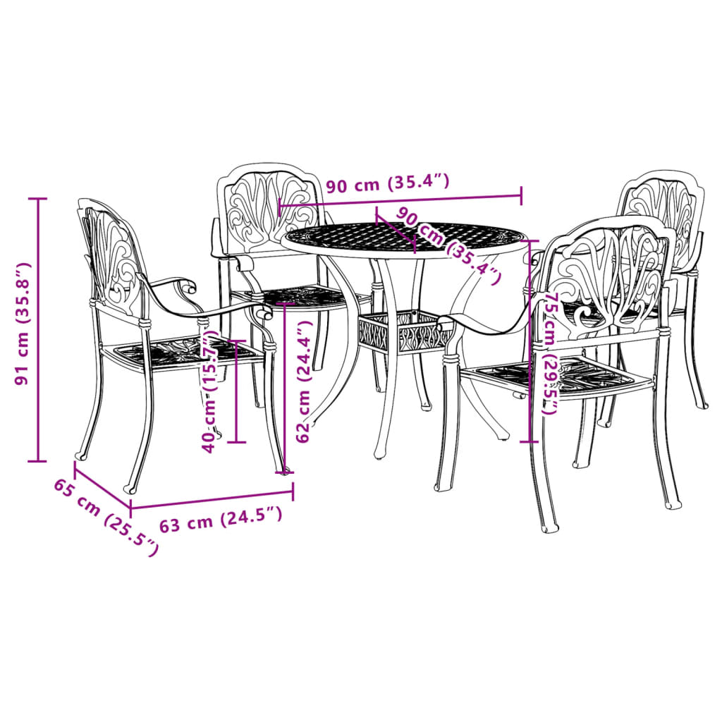 vidaXL 5 Piece Garden Dining Set Green Cast Aluminium