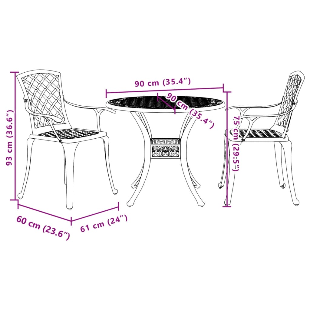 vidaXL 3 Piece Bistro Set Green Cast Aluminium