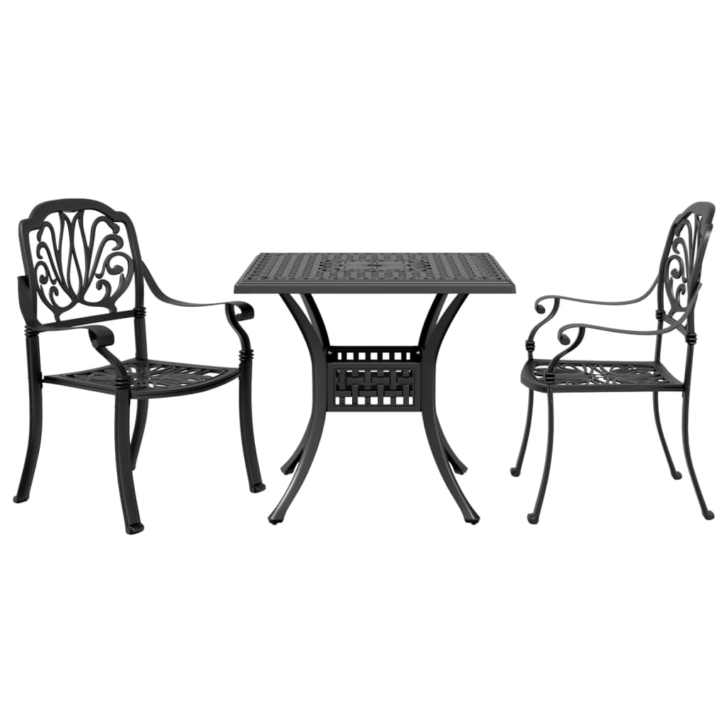 vidaXL 3 Piece Bistro Set Black Cast Aluminium