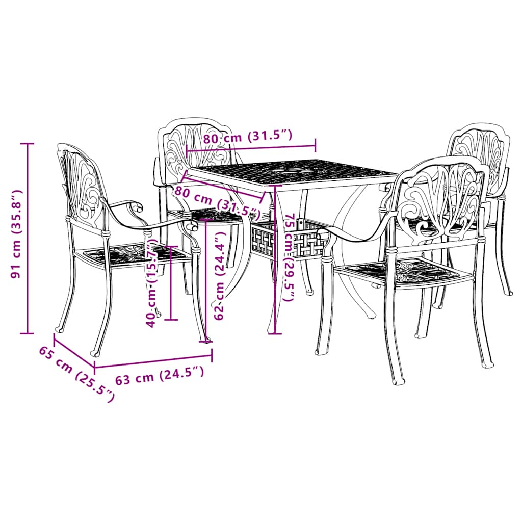 5 Piece Garden Dining Set Black Cast Aluminium