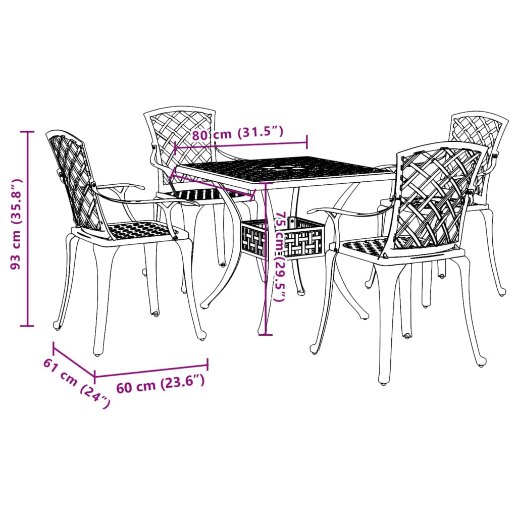 Garden Dining Set | Black | Cast Aluminium | Medium | Durable
