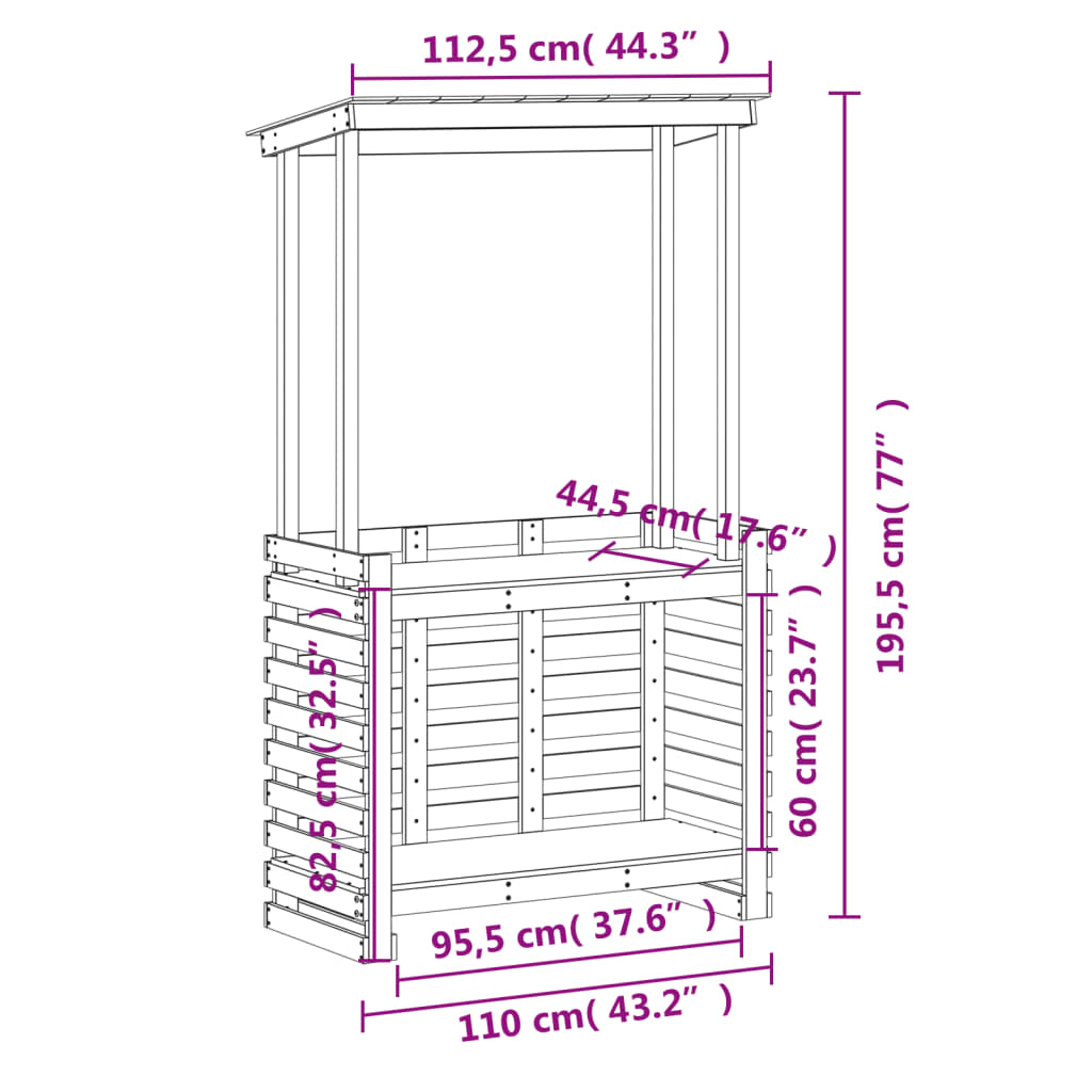 vidaXL Outdoor Bar Table with Roof 112.5x57x195.5 cm Solid Wood