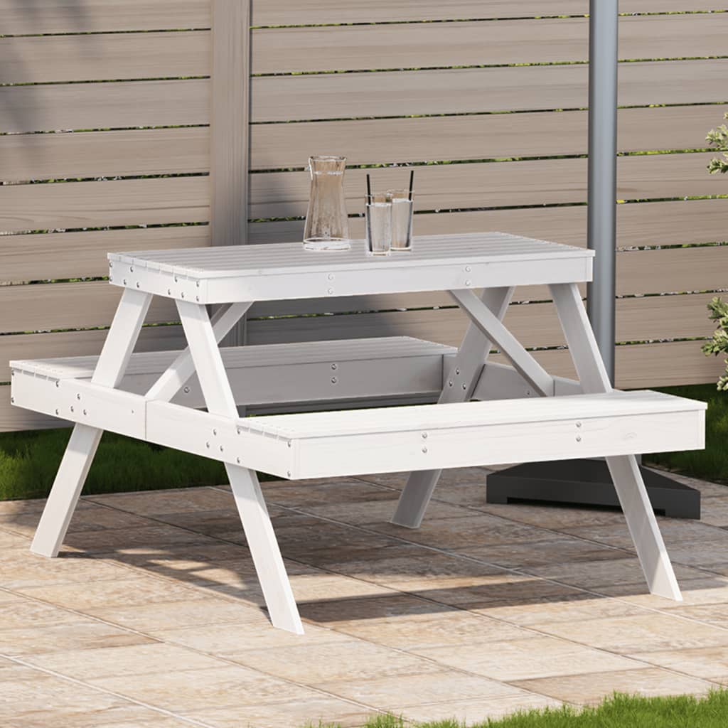 vidaXL Picnic Table White 105x134x75 cm Solid Wood Pine