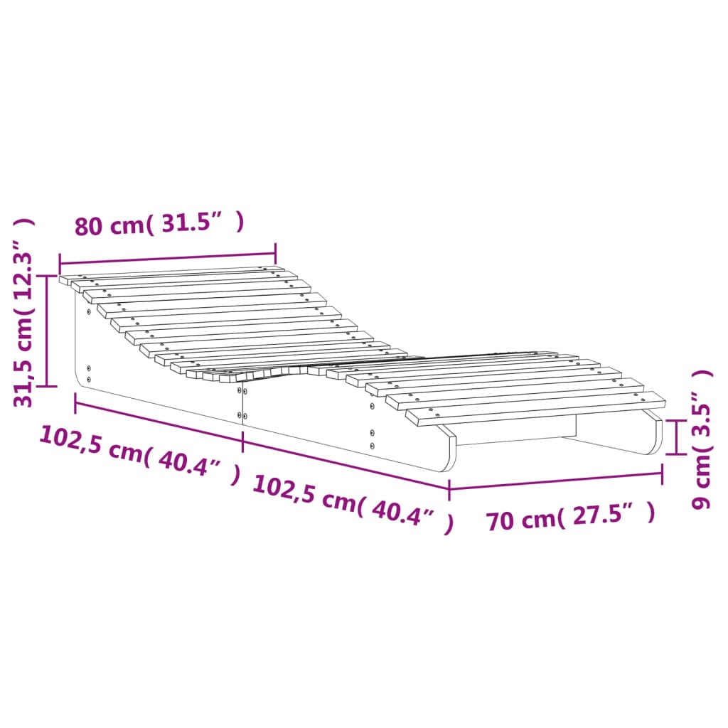 vidaXL Sun Lounger 205x80x31.5 cm Solid Wood Pine