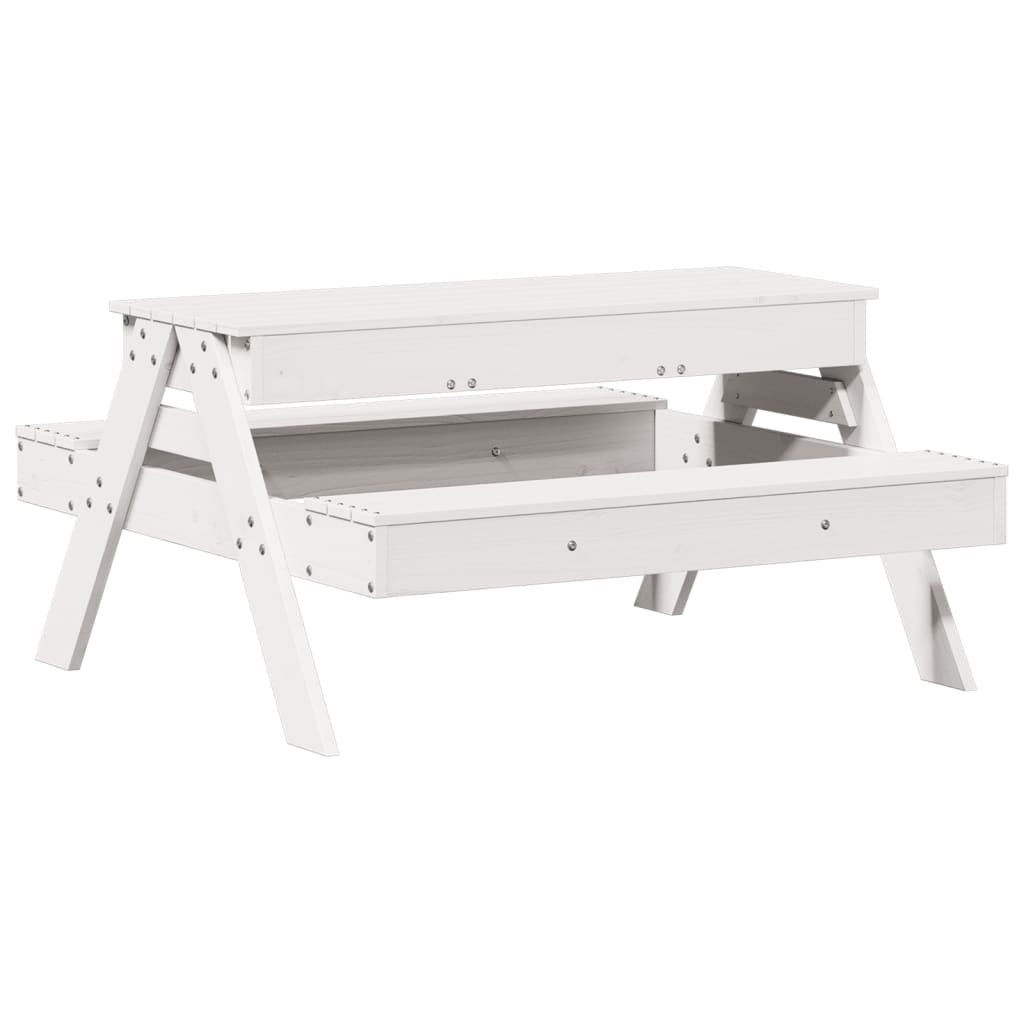 vidaXL Picnic Table with Sandpit for Kids White Solid Wood Pine