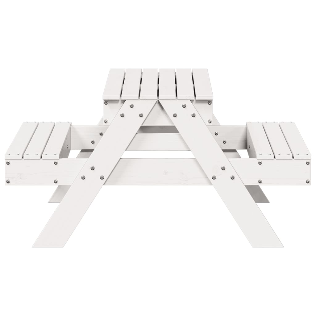 vidaXL Picnic Table with Sandpit for Kids White Solid Wood Pine