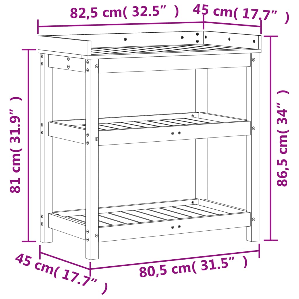 Potting Table with Shelves Brown 82.5x45x86.5 cm Solid Wood Pine