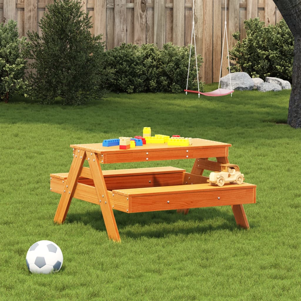 vidaXL Picnic Table for Kids Wax Brown 88x97x52 cm Solid Wood Pine