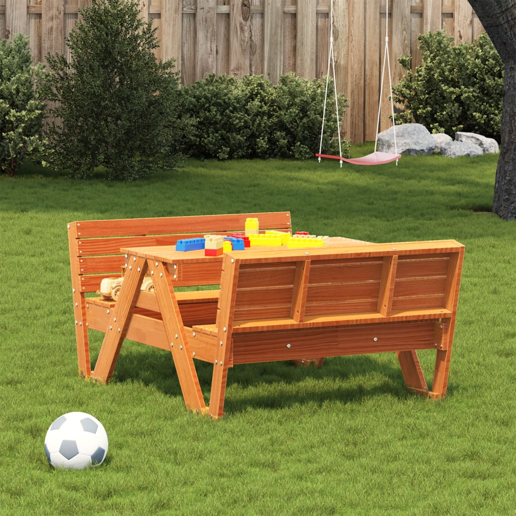 vidaXL Picnic Table for Kids Wax Brown 88x122x58 cm Solid Wood Pine