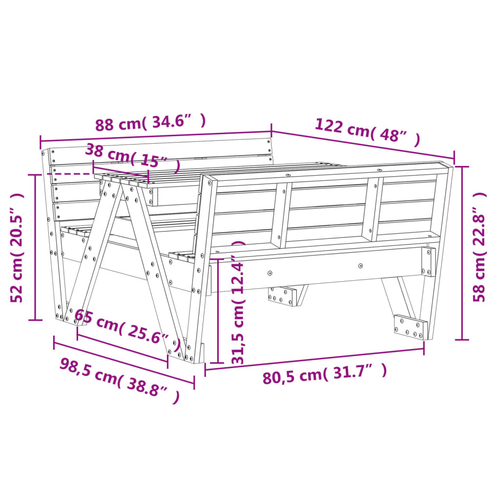 vidaXL Picnic Table for Kids Wax Brown 88x122x58 cm Solid Wood Pine