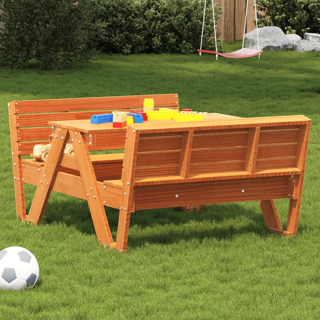 vidaXL Picnic Table for Kids Wax Brown 88x122x58 cm Solid Wood Pine