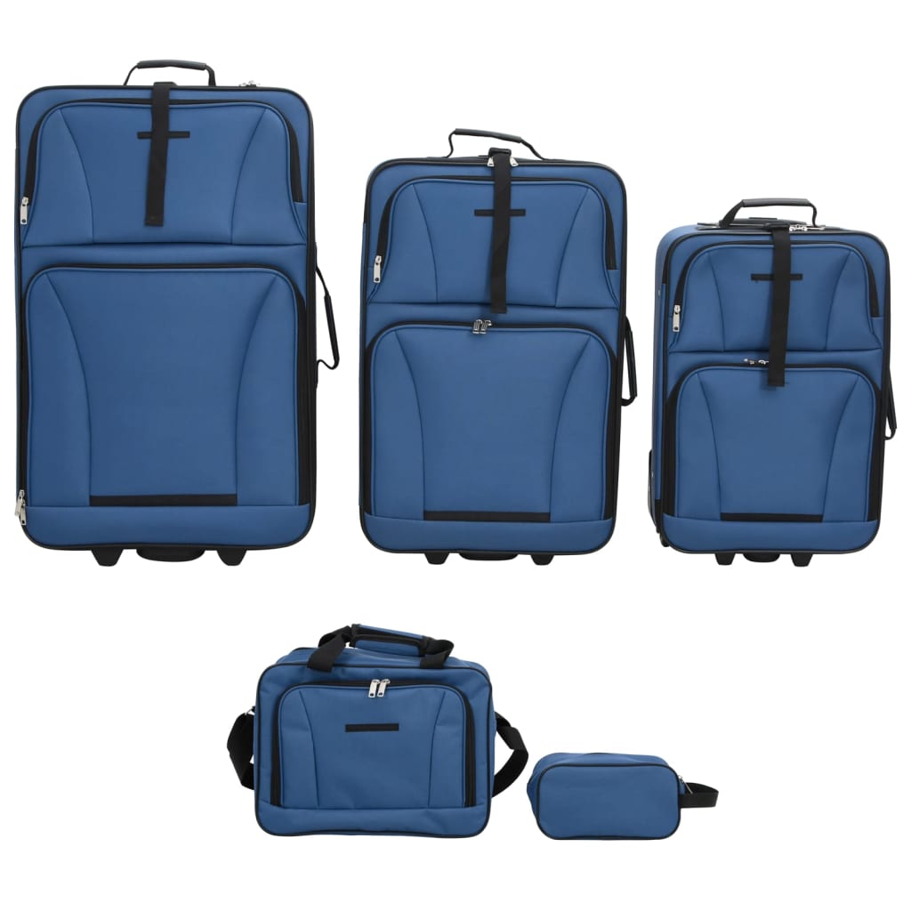 5 Piece Travel Luggage Set Blue Fabric
