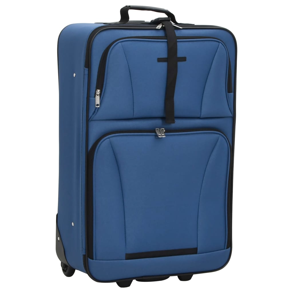 5 Piece Travel Luggage Set Blue Fabric