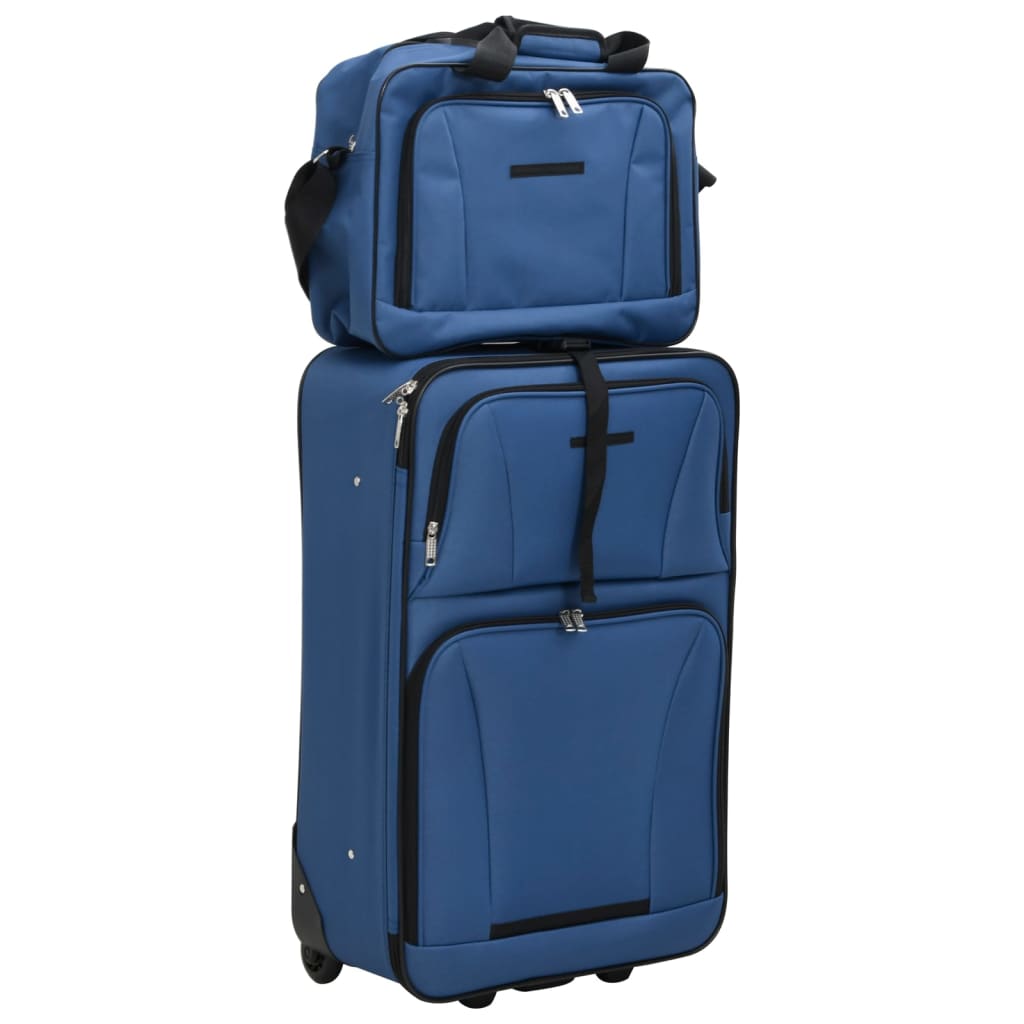 5 Piece Travel Luggage Set Blue Fabric