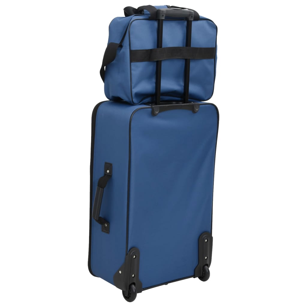 5 Piece Travel Luggage Set Blue Fabric