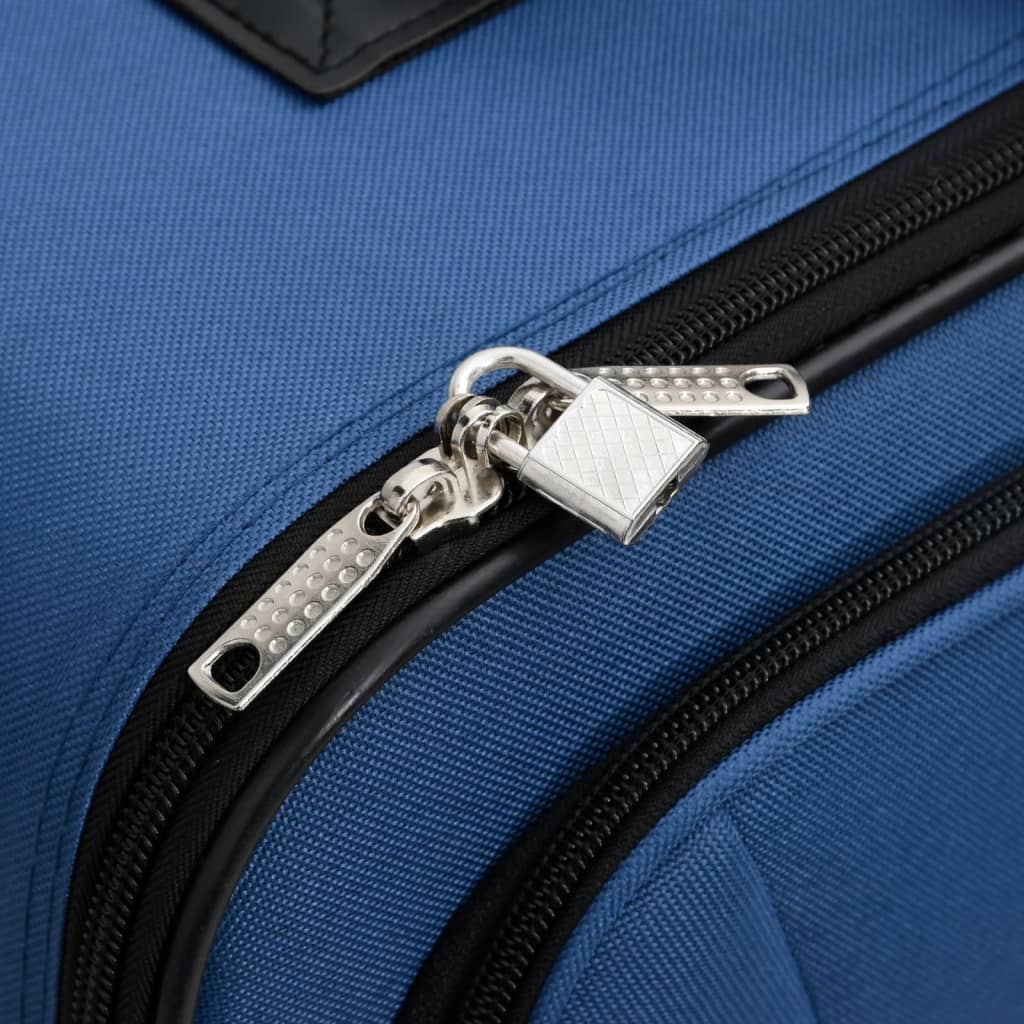 5 Piece Travel Luggage Set Blue Fabric