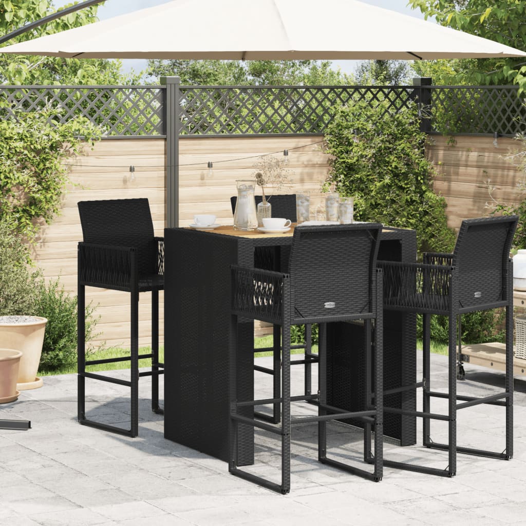 Garden Bar Table with Acacia Wood Top Black 105x80x110 cm