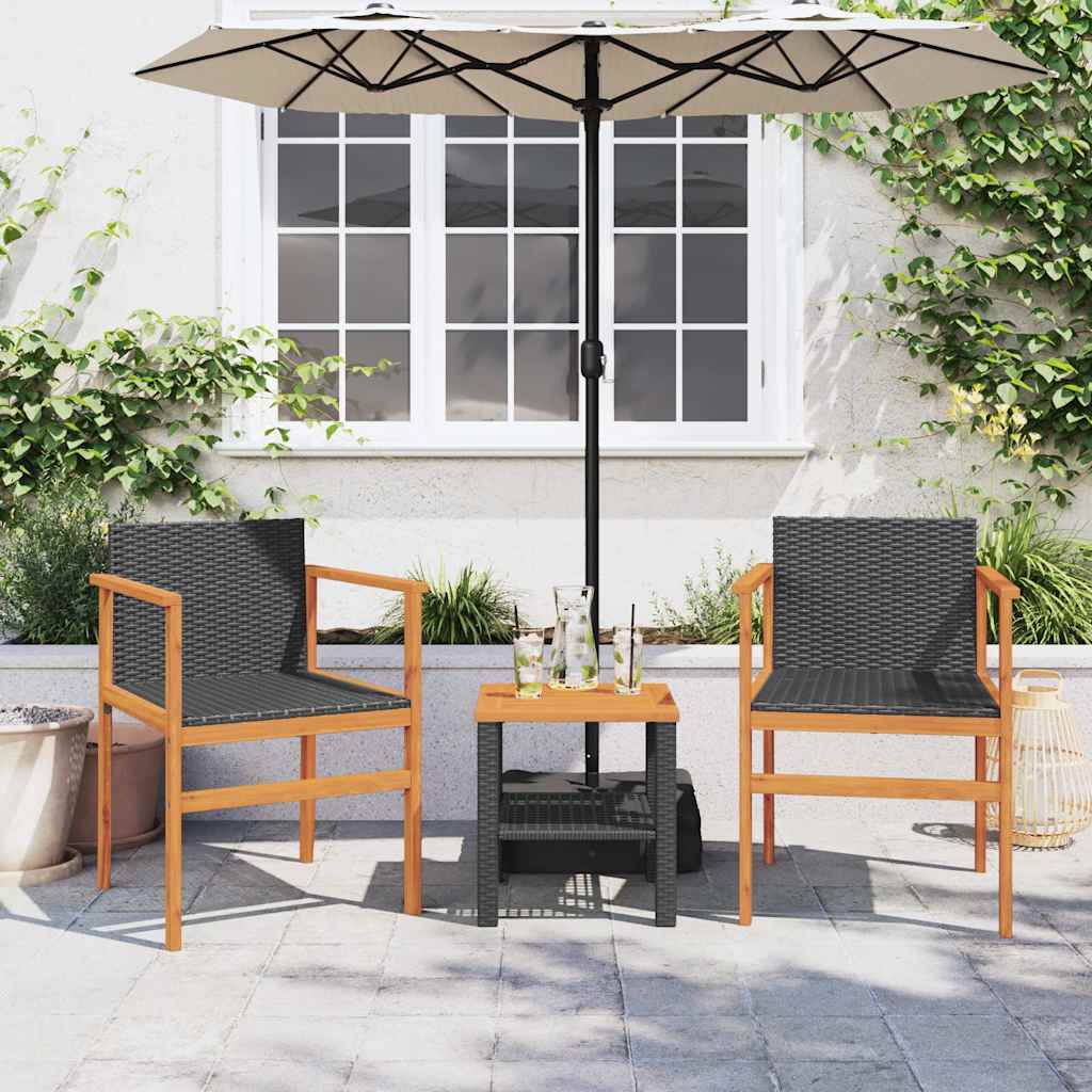 Garden Chairs 2 pcs Black Poly Rattan&Solid Wood