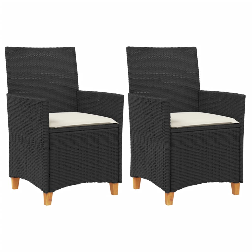 vidaXL Garden Chairs with Cushions 2 pcs Black Poly Rattan&Solid Wood