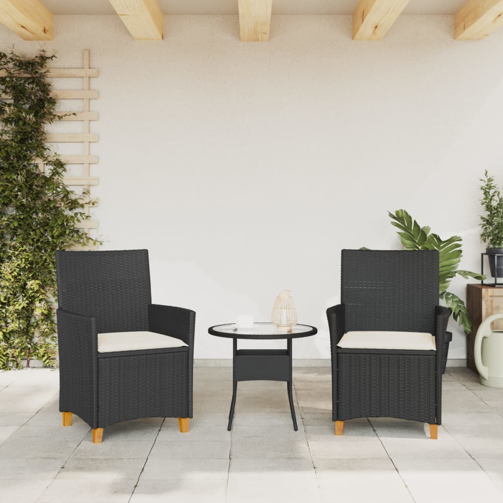 vidaXL Garden Chairs with Cushions 2 pcs Black Poly Rattan&Solid Wood