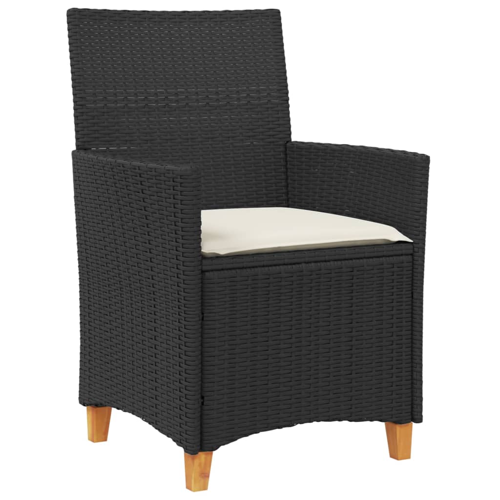 vidaXL Garden Chairs with Cushions 2 pcs Black Poly Rattan&Solid Wood